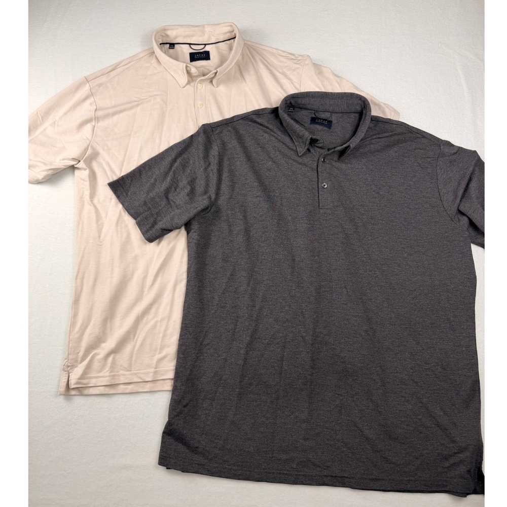 Jachs NY Mens Polo Shirt Bundle XXL Charcoal Grey Beige Short Sleeve 2 Pack